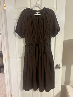 Free Assembly Dark Brown Short-Sleeve Tiered Midi Dress